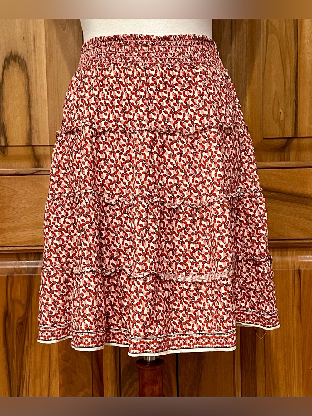 MaxStudio Cottagecore Pink/Red/White Blossom/Bud/Floral Boho Tiered Skirt EUC, S